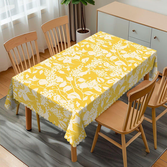 GOUROISE Bright Flowers Blooming Rectangular Tablecloth, Yellow Floral 54x72 Inch Wavy Lace Border Polyester Table Cloth for Dining, Kitchen, Parties