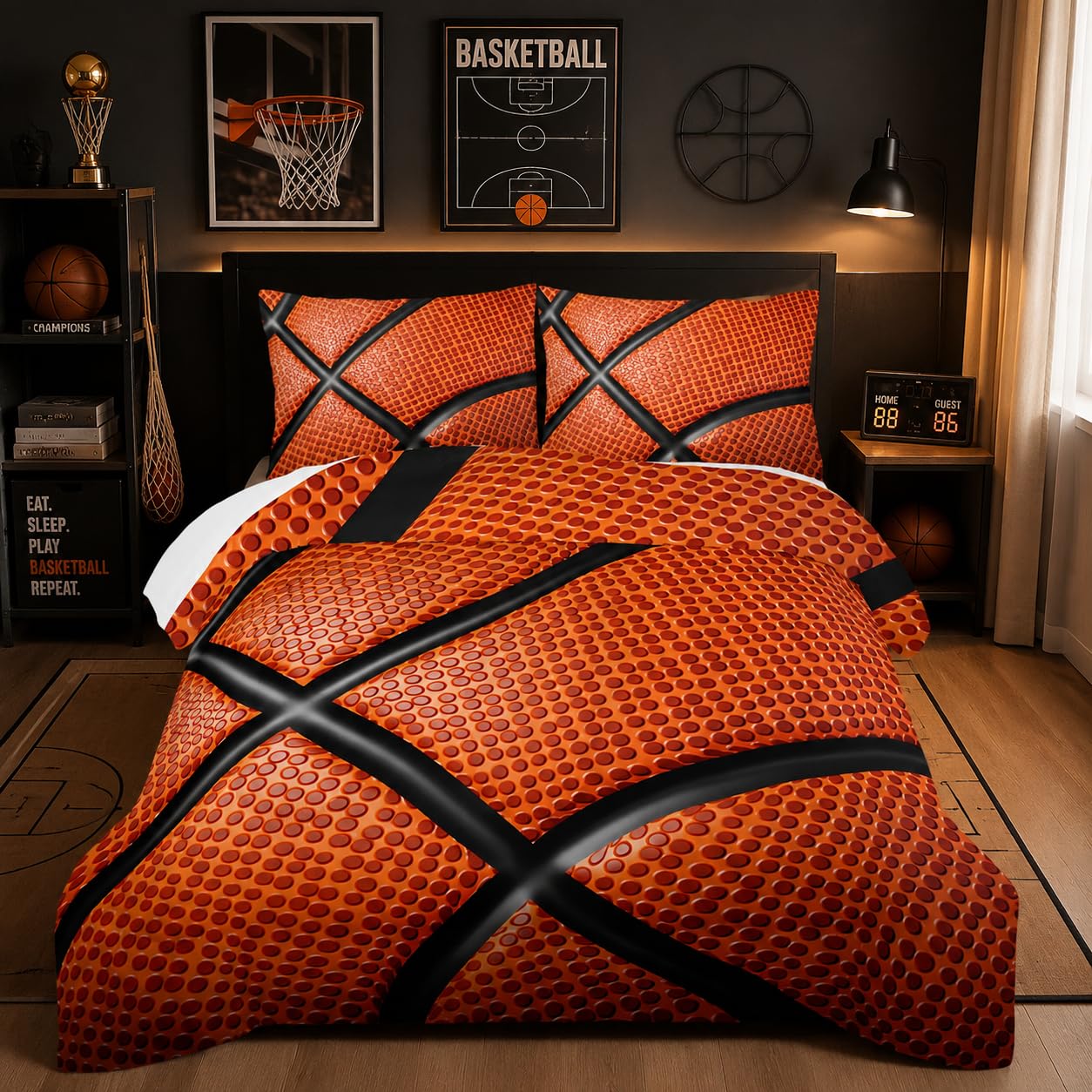 Nttopship Basketball Comforter Set Twin,Basketball Bedding Set for Boys Kids Teens Ultra Soft Microfiber Sports Theme Basketball Bedding Sets with 1 Comforter with 2 Pillowcases