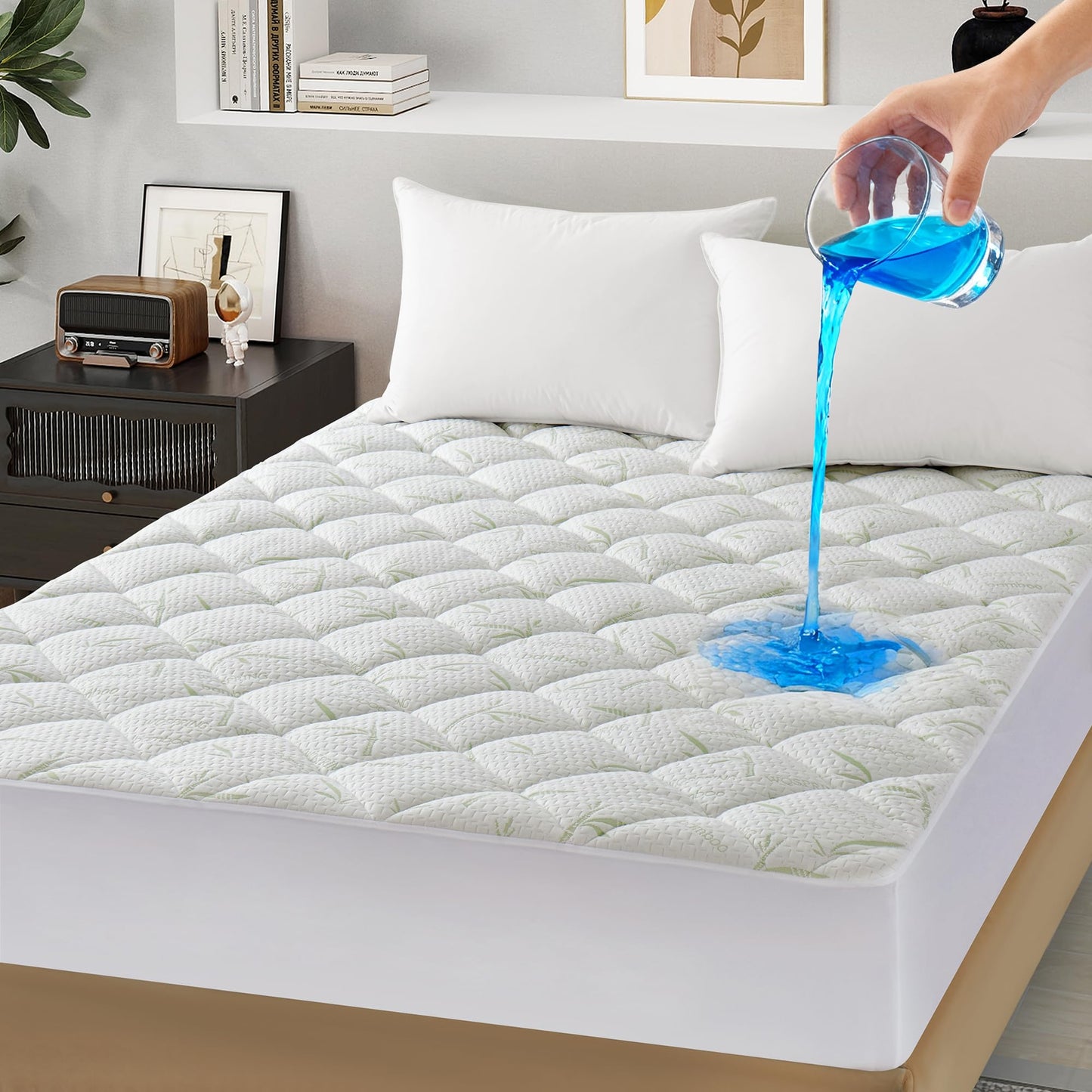 100% Waterproof Mattress Protector Breathable Bamboo Viscose Mattress Cover, Soft Noiseless Padded Deep Pocket 8-21” Fitted & Supportive, Naturally Cooling for Hot Sleepers,King Size (78"x80")