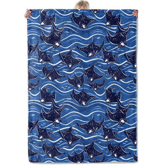 Aonimonis Oceanic Manta Ray Throw Blanket Gifts for Women, Soft Fuzzy Warm Cozy Flannel Blankets for Bedroom, Travel, Couch, Home Decor 50x60 in