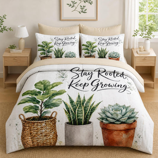 Boewywh Comforter Set Twin Size Plant Botanical Farmhouse 7 Pcs, Bedding for Kids and Adults, Bed Sheet Sets with Fitted Sheet 2 Pillowcases & 2 Shams for Bedroom Bed Decor