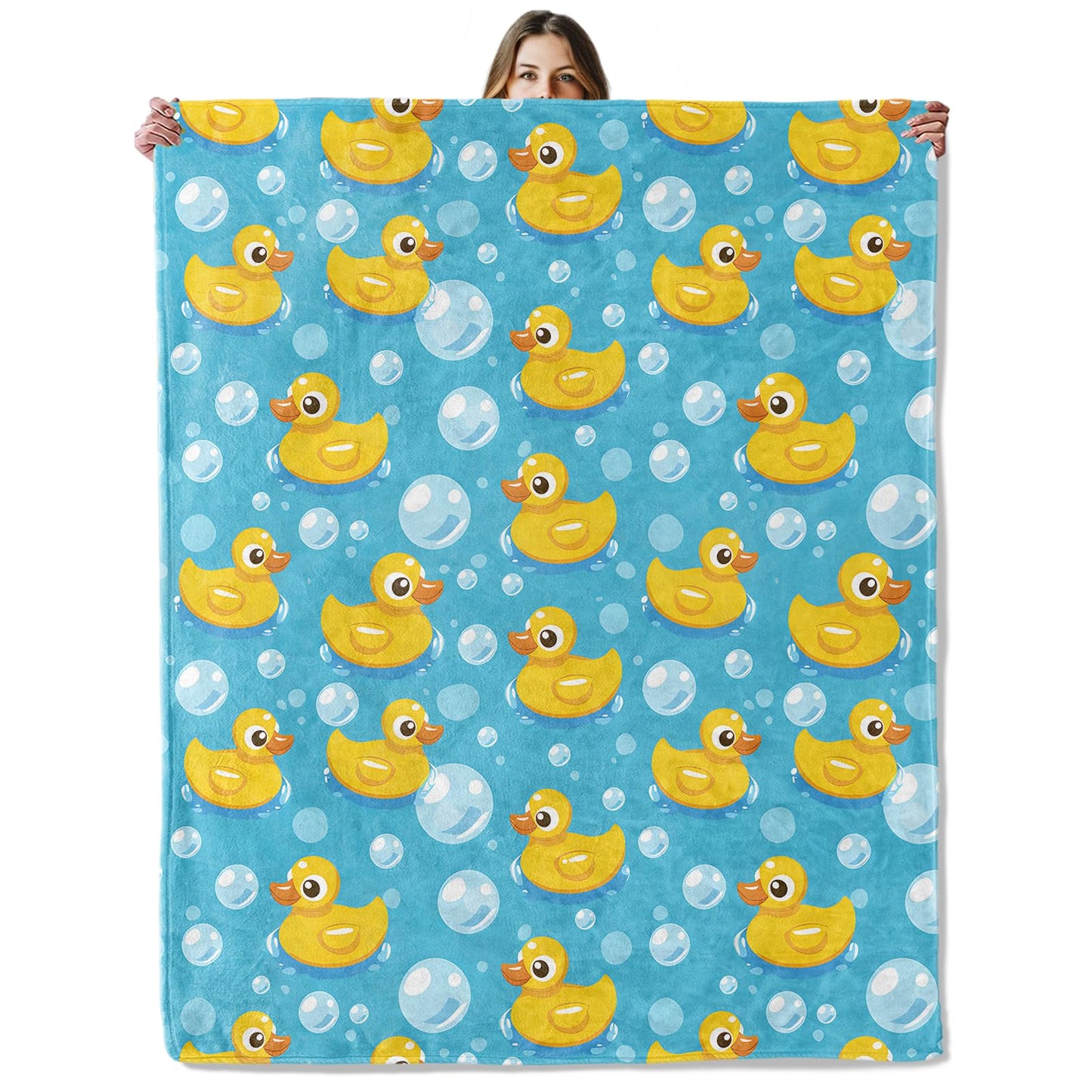 Rubber Duck Throw Blanket for Girls Boys Kids Adults, 50x60 in, Cozy Flannel Blanket for Bedroom, Camping, Couch, Room Decor, Fuzzy Warm Soft Gifts