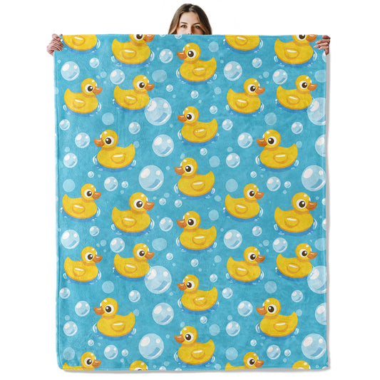 Rubber Duck Throw Blanket for Girls Boys Kids Adults, 50x60 in, Cozy Flannel Blanket for Bedroom, Camping, Couch, Room Decor, Fuzzy Warm Soft Gifts
