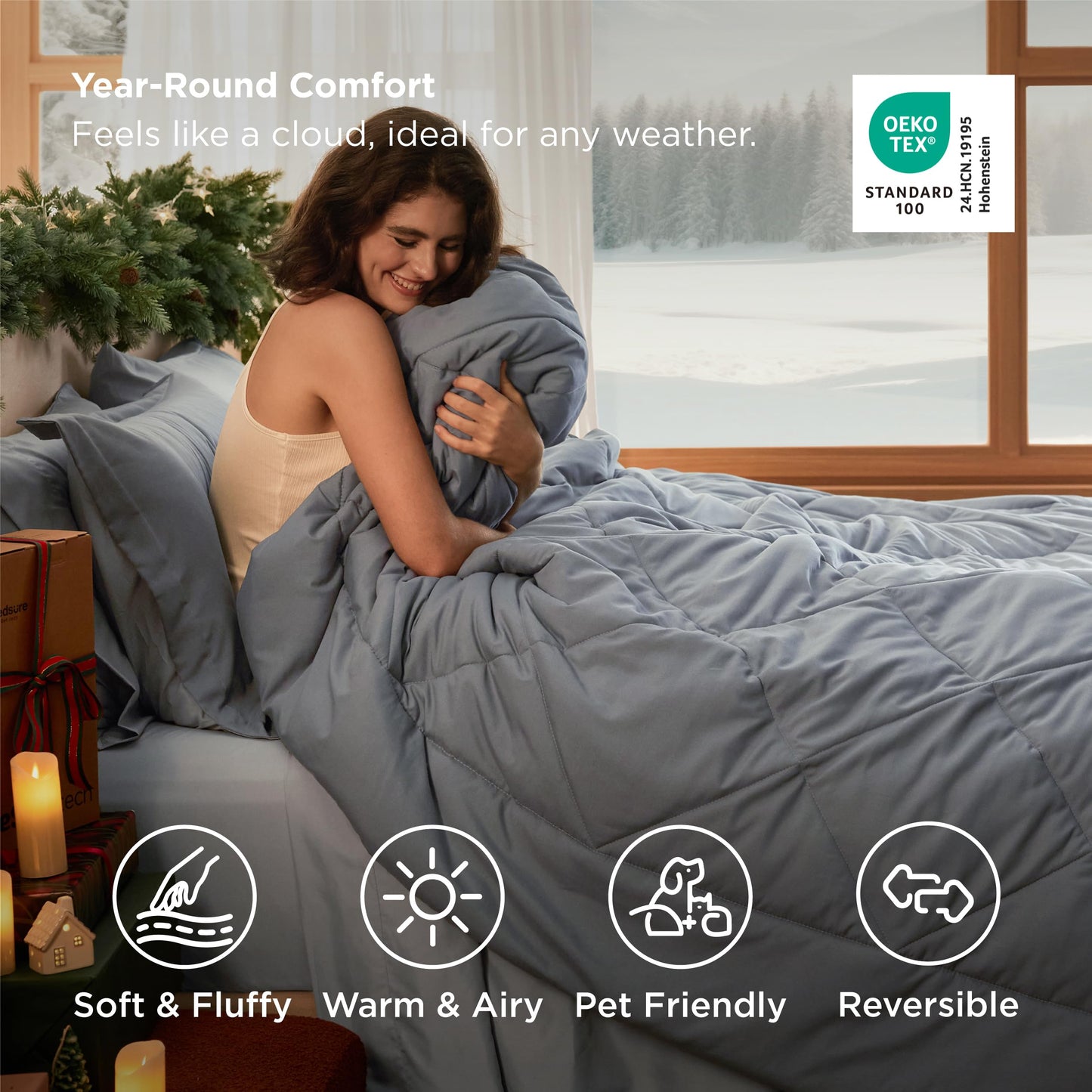 Bedsure Queen Comforter Set with Sheets - 7 Pieces Reversible Grey Bed in a Bag Queen, Eazy Care Queen Bedding Sets for All Seasons with 1 Flat & 1 Fitted Sheet, 2 Pillowcases and 2 Pillow Shams