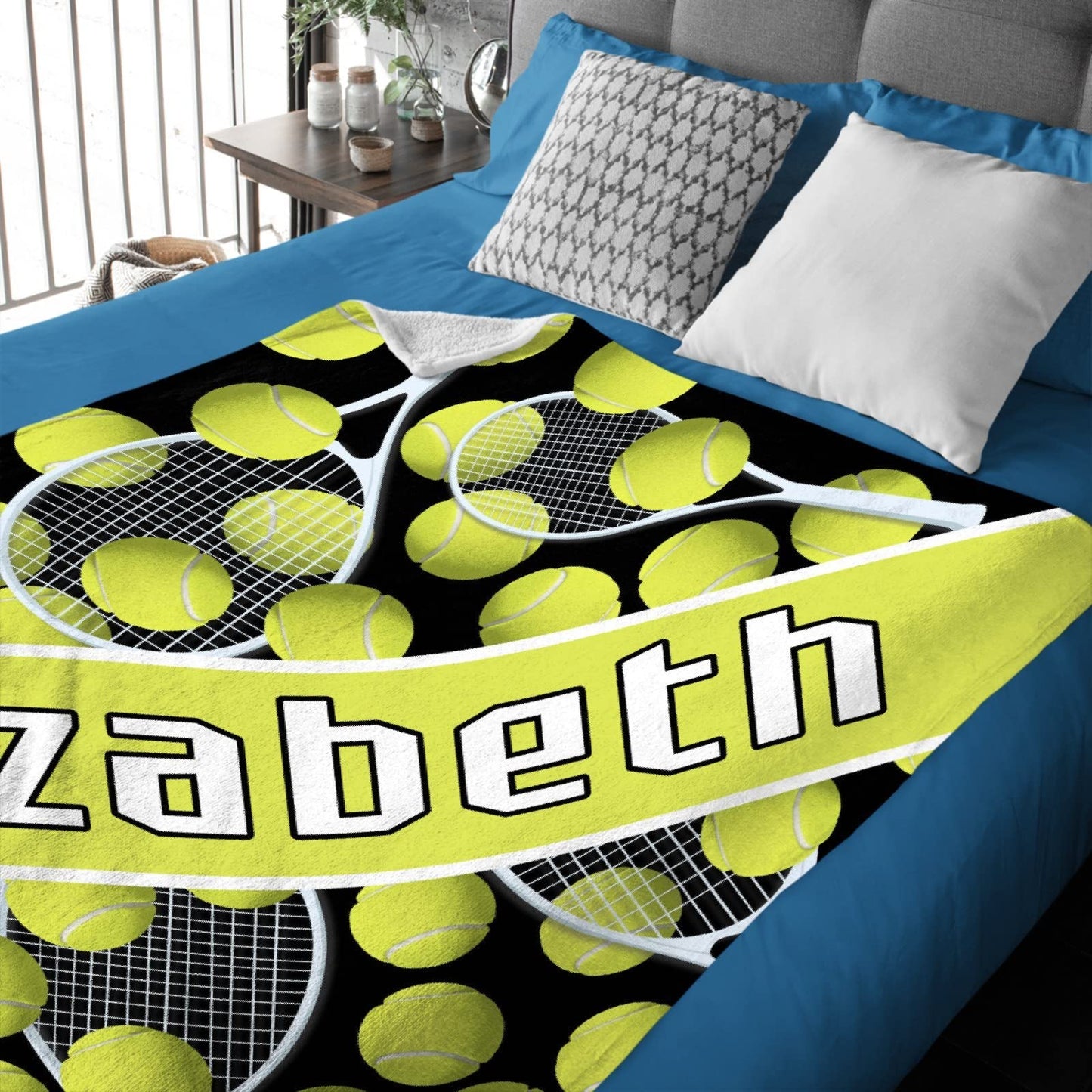 Tennis Custom Blanket with Words Picture Collage Soft Customized Blankets, Birthday Throw Personalized Gifts for Family, Mom, Kids, Dogs, Friends or Lover 50 in x 40 in Small for Kids