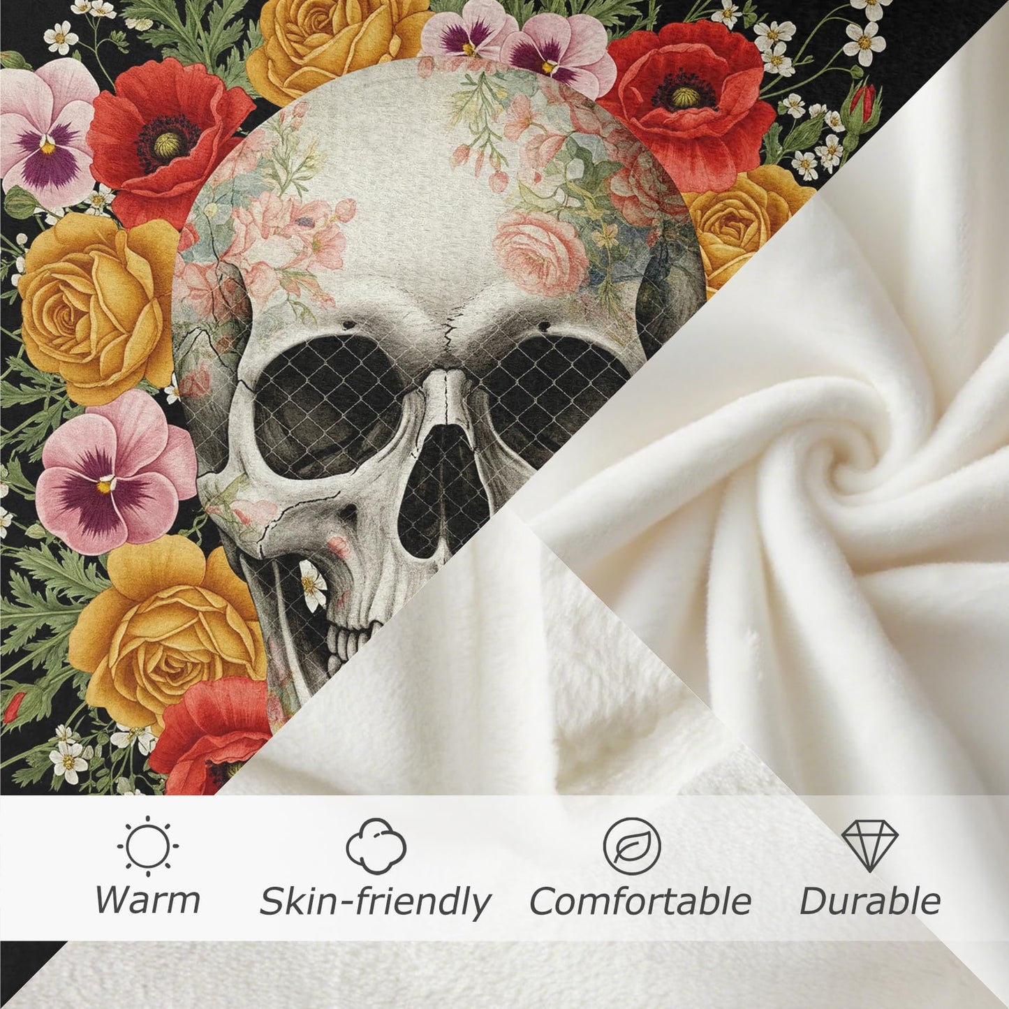 GEDAEUBA Skull Gifts for Women - Skeleton and Floral Fleece Blanket Throw, Soft Cozy Blankets & Throws for Couch, Bed, and Sofa, 50x60 inches