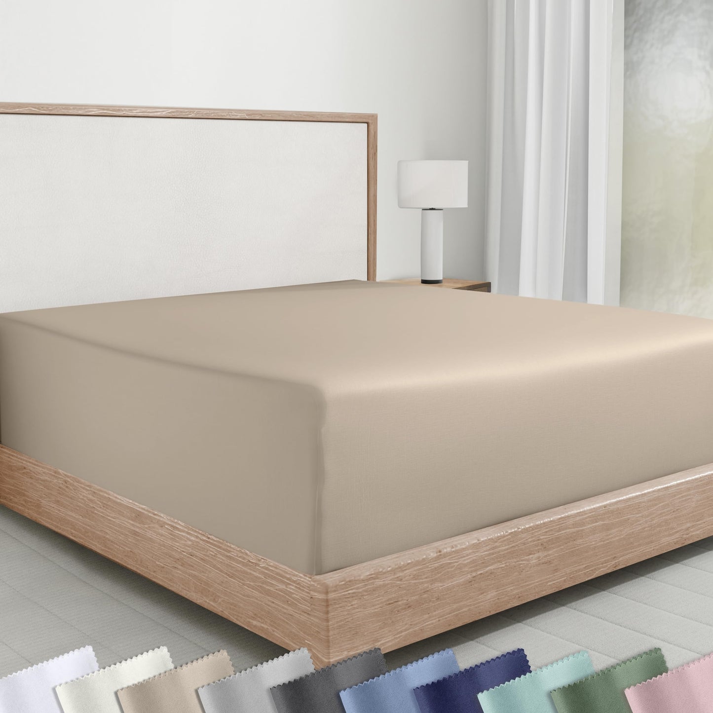 California Design Den Soft 100% Cotton Fitted Sheet King, Deep Pocket, Durable Sateen, All-Around Elastic, Headside/Footside Indicators, Fitted Sheet Only - Beige (Warm Taupe)