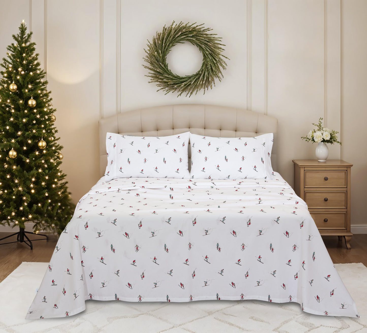 RUVANTI Flannel Sheets Queen Size - 100% Cotton Double Brushed Bed Sheets, Deep Pockets 16 Inches Queen Sheet Set, All Seasons Breathable & Extra Soft - Warm & Cozy, 4 Piece, Flurry Friends
