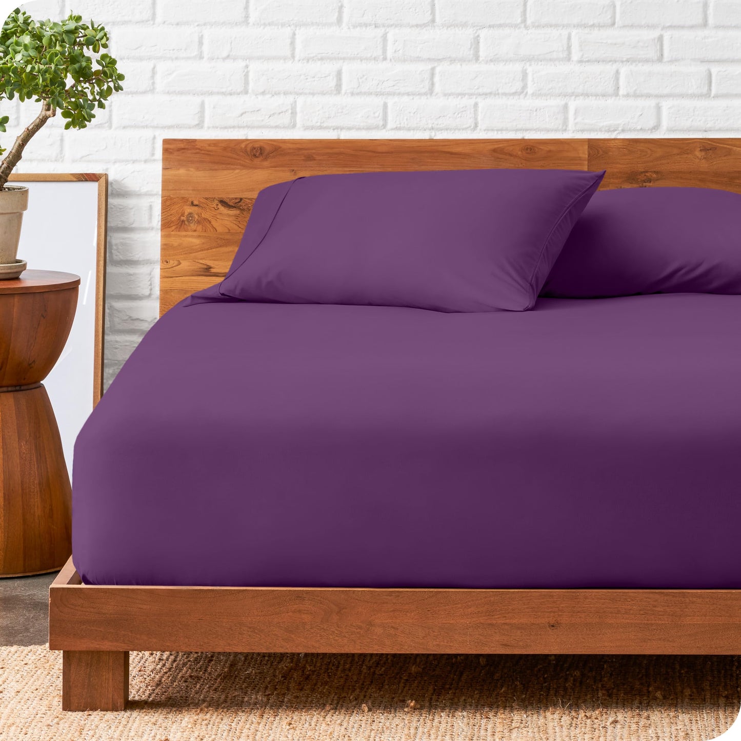 Bare Home Fitted Sheet + Pillowcase Set - Luxury 1800 Ultra-Soft Microfiber - Double Brushed - Deep Pockets - Easy Fit - Fitted Sheet and Pillowcases (Full, Plum)