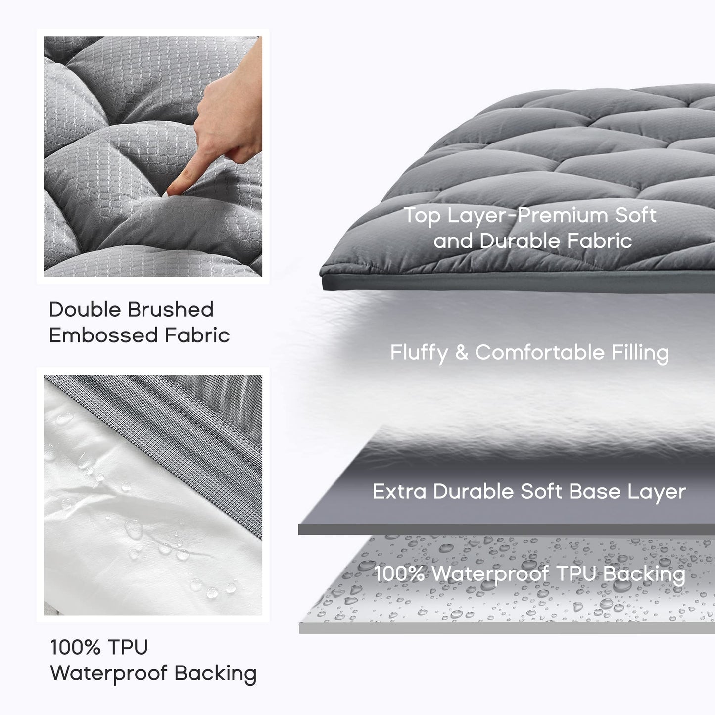Sonive Waterproof Mattress Protector,Full Size Mattress Topper with Deep Pocket up to 21'',Quilted Fitted Waterproof Mattress Pad,Ultra Soft & Supportive, Durable & Easy Care, Oeko-Tex Certified Grey