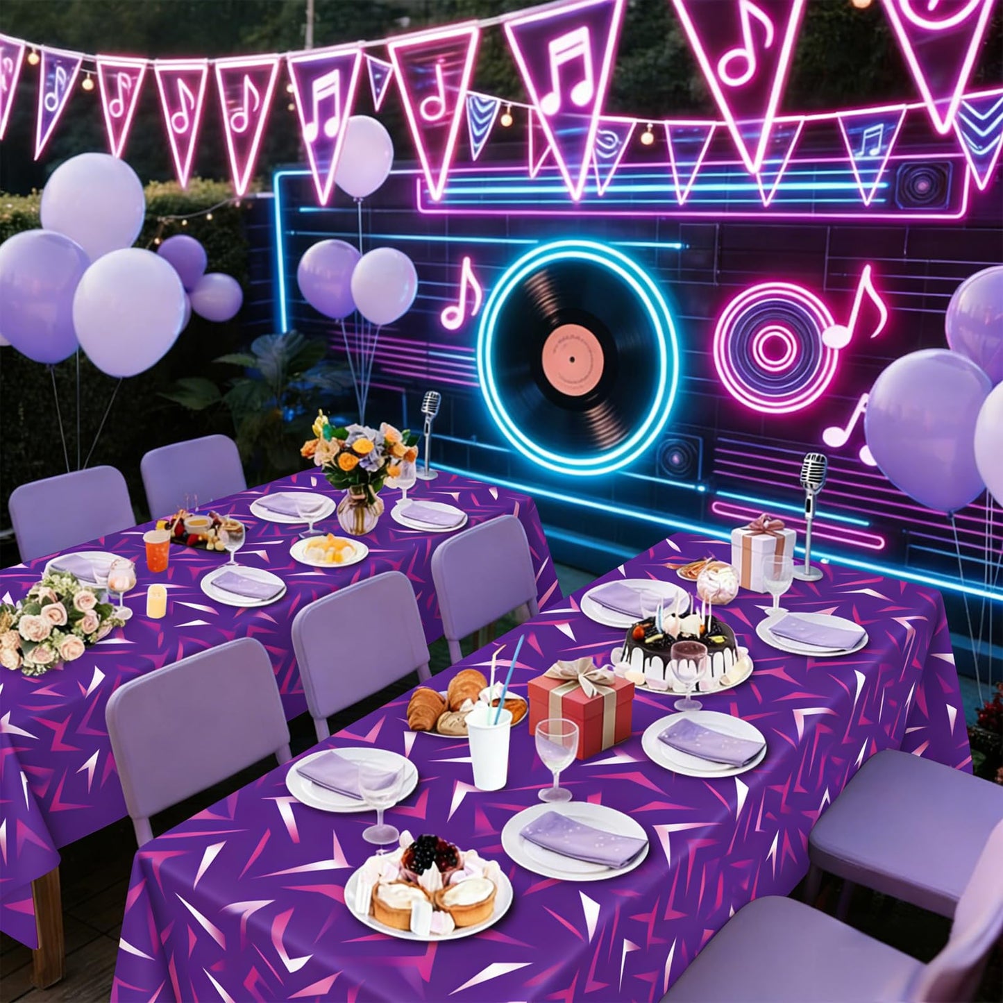 ORNALES 2Pcs Demon Hunters Birthday Tablecloth Decorations, 54 x 108 inches, Purple Lightning Pattern Disposable Plastic Tablecloths for Movie Kids’Party Birthday Bachelor Party Supplies(Purple)