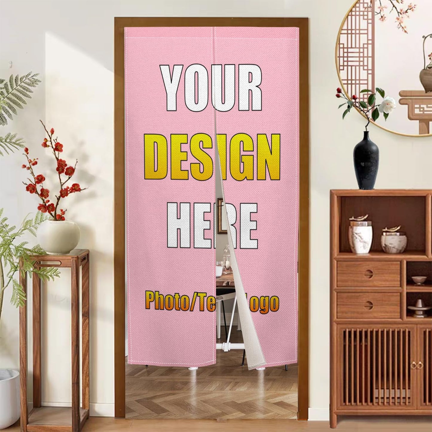 Leowefowa Custom Noren Japanese Style Doorway Curtain Personalized Image Text Room Dividers Japanese Noren Door Way Curtains for Home Kitchen Restaurant Bistro Terraces Partition Shading, 34"x 60"