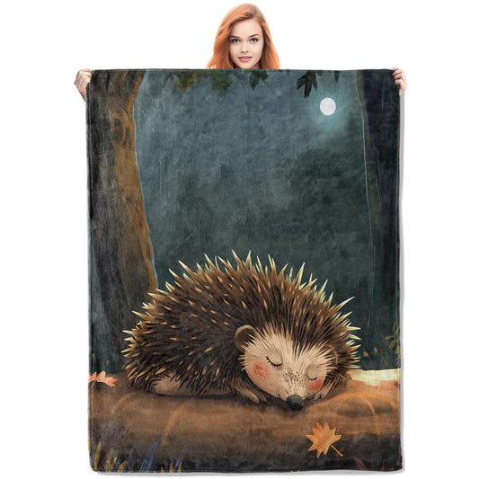 VANZEV Cute Hedgehog Flannel Blanket,Autumn Wildlife Soft Lightweight Throw Blankets Gifts for Women Animal Lovers,50" x 60" Perfect for Couch Bed Home Travel Decor