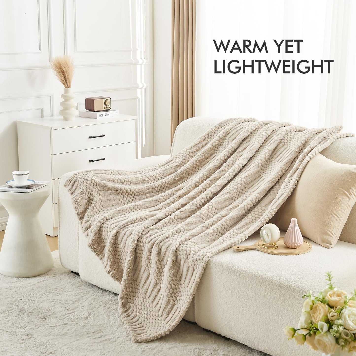 lifein Throw Blanket for Couch-Beige Boho Throw Blanket, Tan Soft Fleece Plush Lightweight Blankets&Throws for Spring, Fuzzy Camel Blankets for Livingroom Bed Sofa Chair (50x60,Taupe/Khaki)