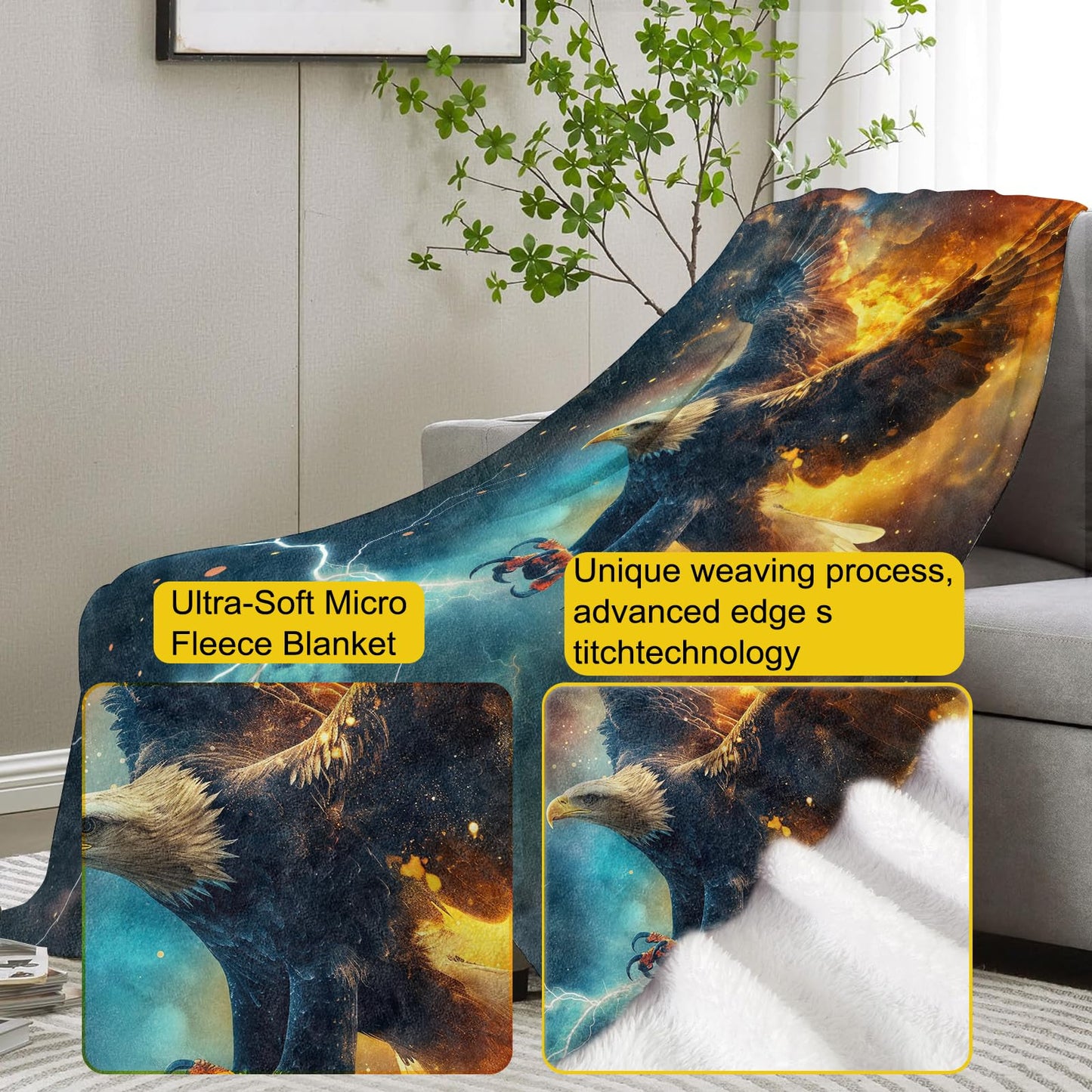 VANZEV Eagle Blanket, 50"x60" Flannel Fleece Throw for Kids & Adults, Ultra-Soft and Warm Home Decor, Eagle Gift
