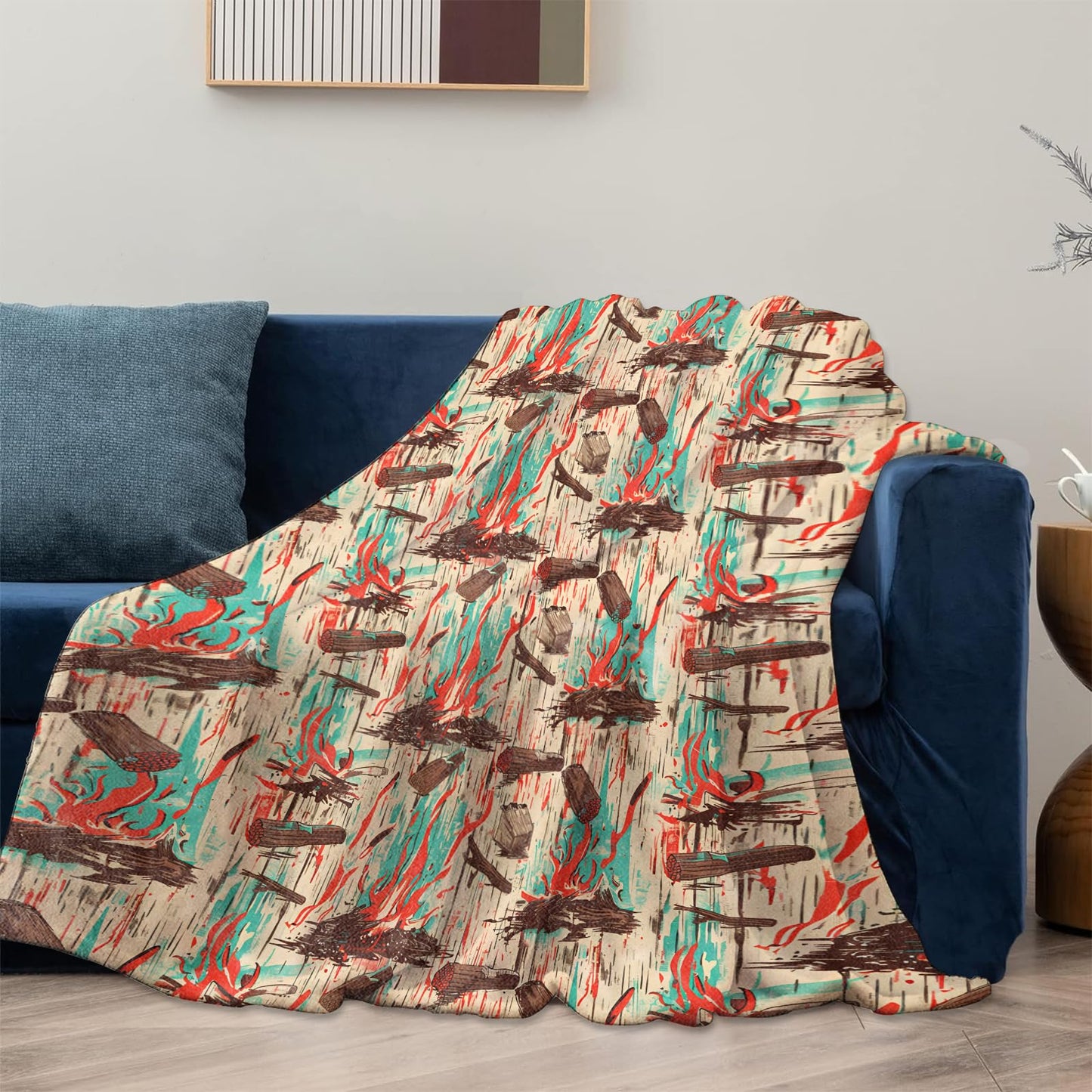 Rustic Wood and Campfire Theme Blanket Gifts for Women Girls, Soft Warm Lightweight Flannel Throw Blankets for Living Room Home Sofa Travel Decor 40" x 50"