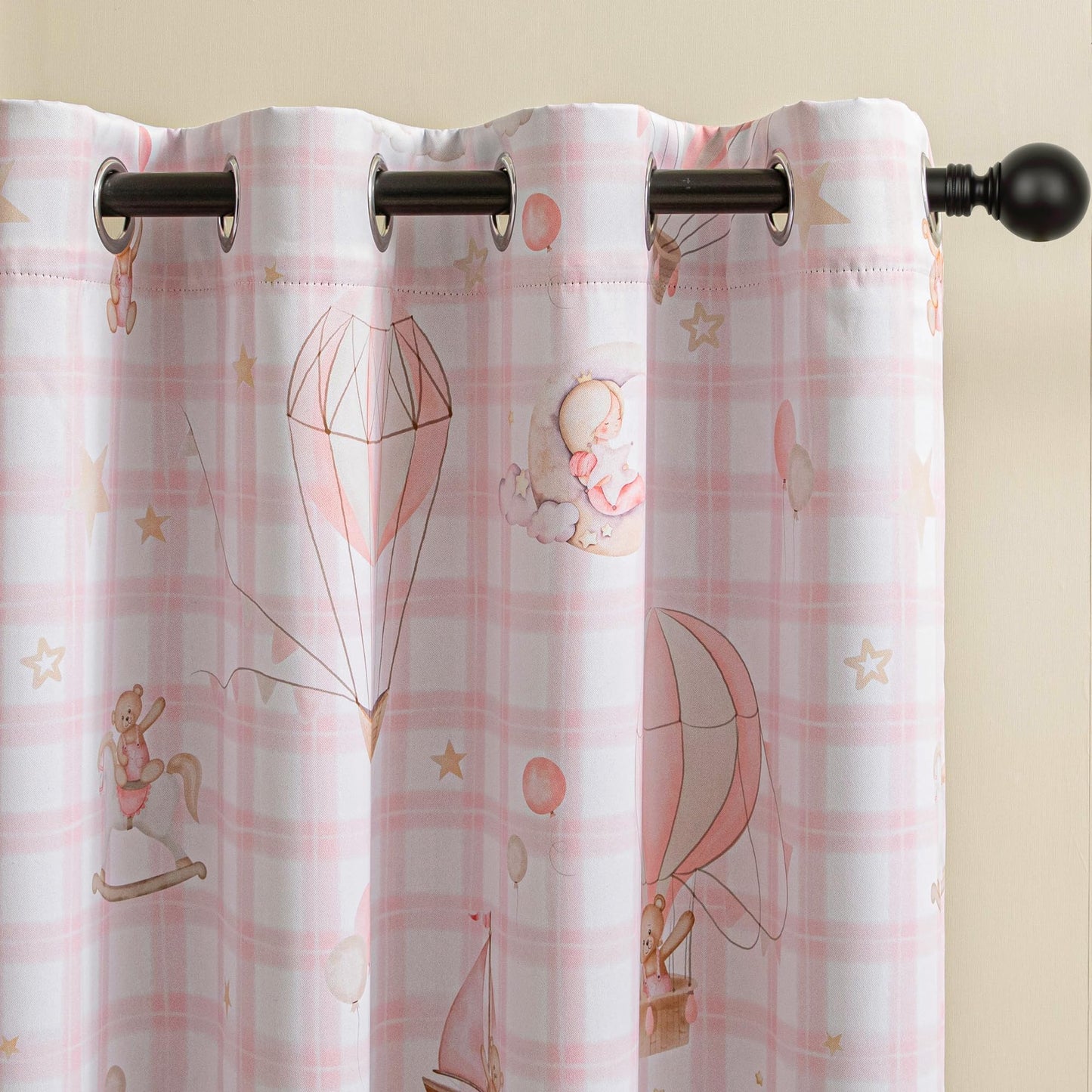 MYSKY HOME Girls Pink Nursery Blackout Curtains Plaid Curtains 84 Inch Length 2 Panels Set Cute Patterns Grommet Window Treatments Thermal Insulated for Kids Girls Bedroom Living Room, Each Panel 52"W