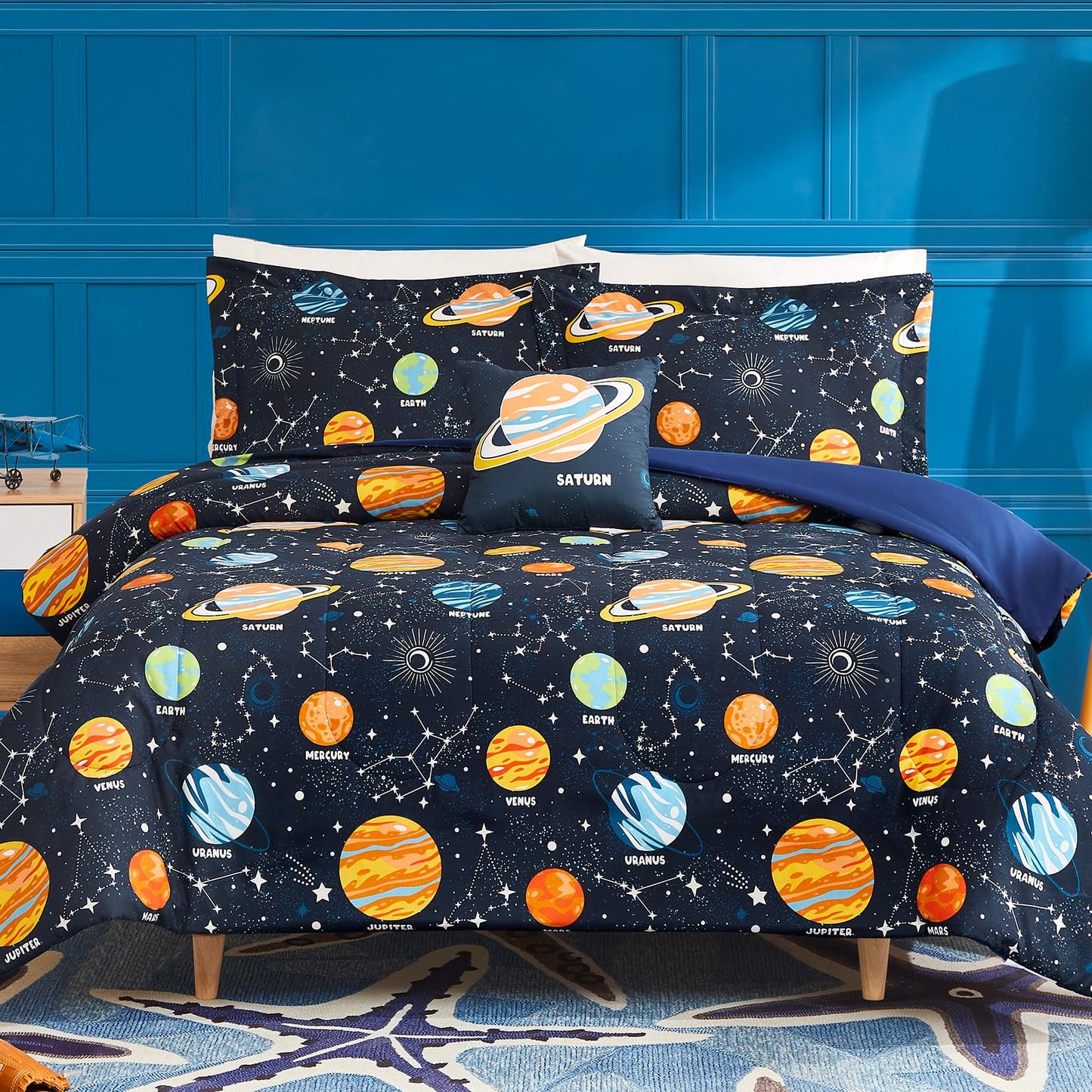 Wink Deer Twin Comforter Set for Boys-3 Pieces Space Glow in the Dark Twin Bedding Sets for Kids,1 Comforter,1 Sham and 1 Decor Pillow