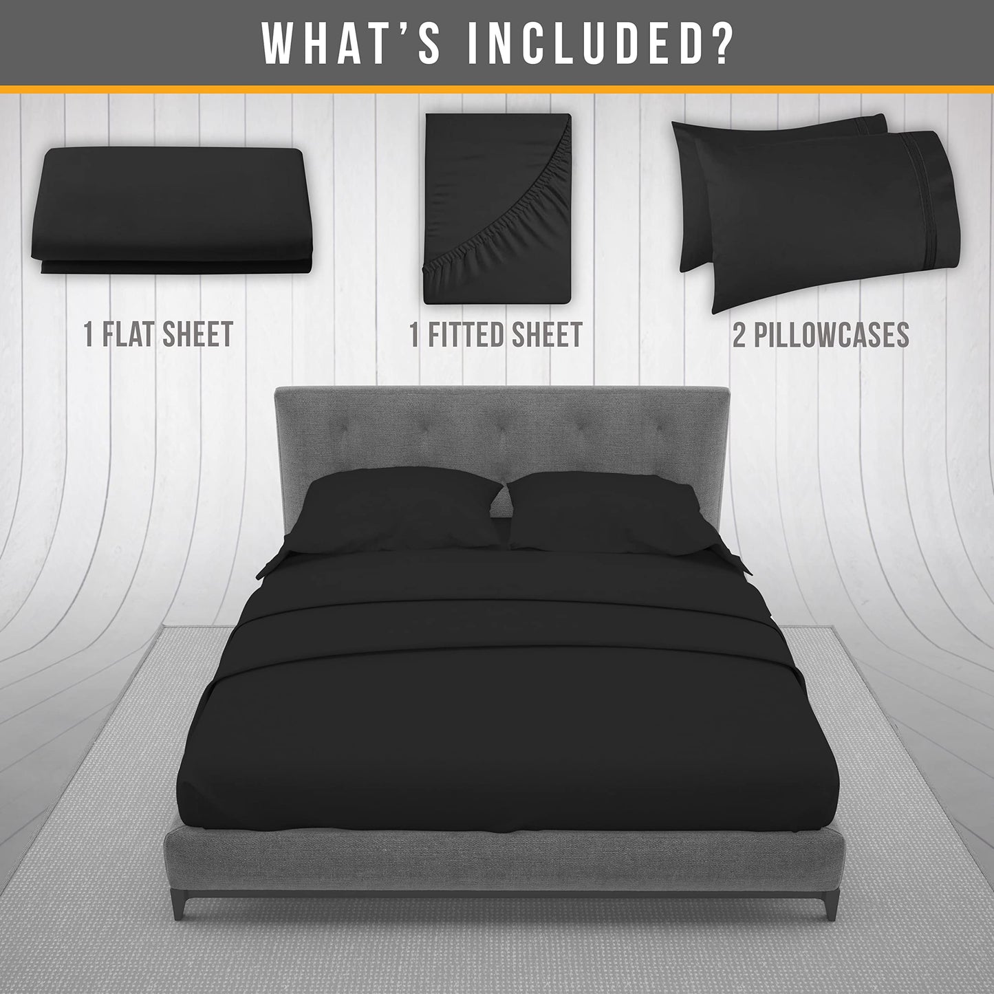 Abeero Home Full Size Bed Sheets Cooling - Luxury Hotel Sheet Set - Soft Sheets with Elastic Corner Straps - Deep Pocket Microfiber Bedsheets - Bedding Sheet & Pillowcases - 4 PC (Full Size, Black)