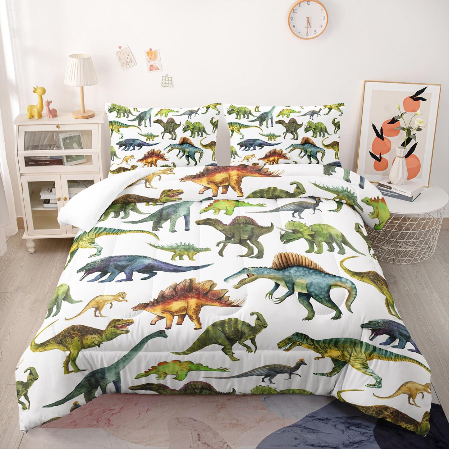 Nttopship Dinosaur Comforter Sets Twin Size，Dinosaur Printed Quilt Set for Bedroom Soft Microfiber All Season Print Quilt Set with 1 Comforter and 2 Pillow Case