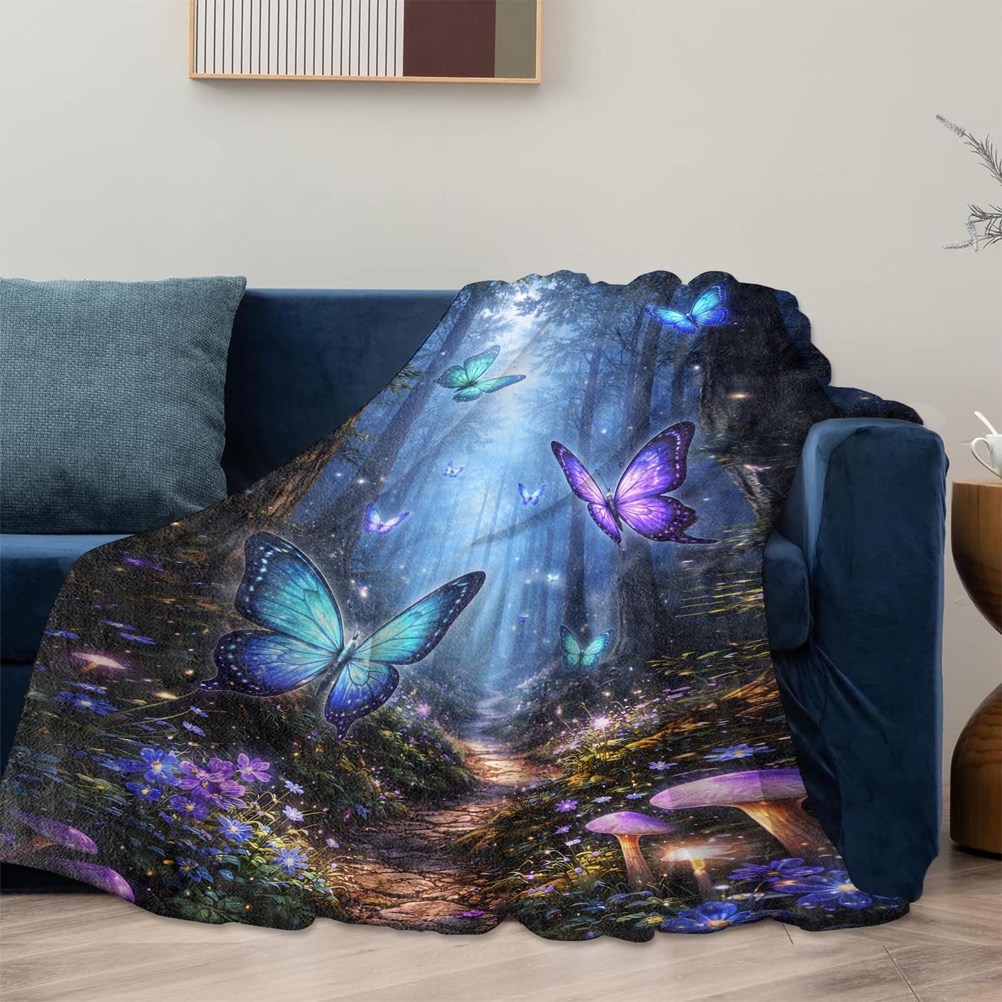 Butterfly Blanket Gifts for Women Girls Kids, Soft Warm Lightweight Magical Forest Butterfly Throw Blankets for Living Room Sofa Home Bedroom Decor 50" x 60"