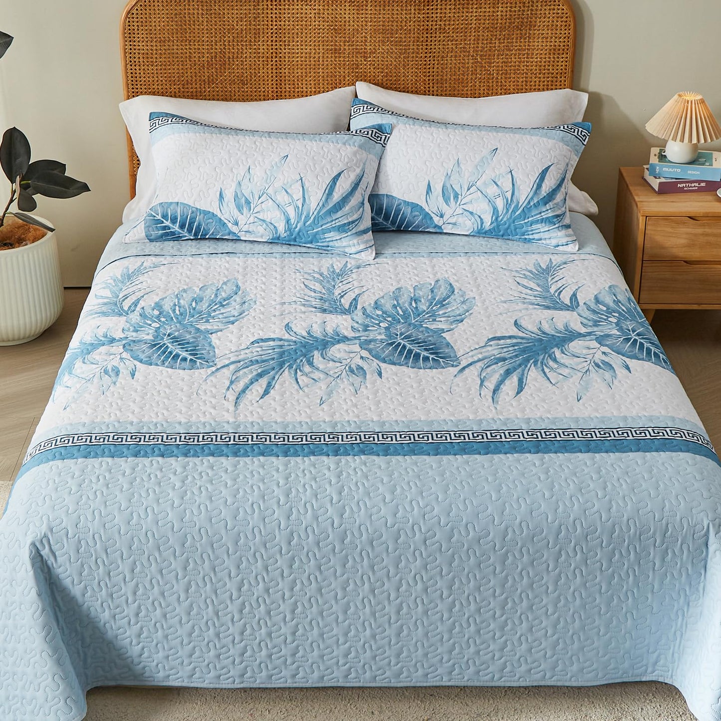 OARAGE Quilt Bedding Set, Sky Blue King/Cal King Comforter Set, Bedding Comforter Sets, Soft Lightweight Bedspread, Ultrasonic Microfiber Bed Coverlet for All Season (1 Quilt,2 Sham)
