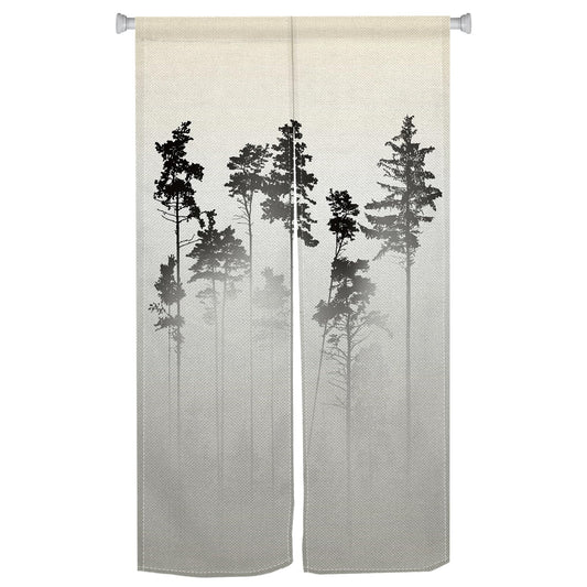 XMJJKUF Japanese Noren Doorway Curtain Long Style Japanese Window Treatment Tree Printed Door Curtain Tapestry Panel for Hanging Ukiyoe Room Divider Kitchen Home Decors(Ink,Trees),33.5"x 70.9"