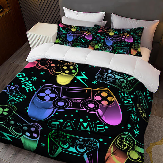 Sunnycitron Colorful Gamepad Gamer Comforter Set for Boys Gaming Bedding Set Teens Game Room Decor Twin (1 Comforter + 2 Pillowcase)