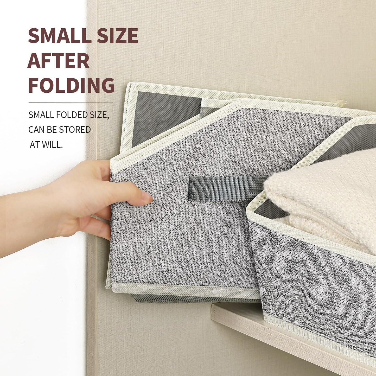 Homsorout Closet Organizers Bins 6 Packs - Large Closet Shelf Organizer with Handles, Fabric Trapezoid Storage Bins, Collapsible Storage Cubes for Clothes, Towels, Light Gray