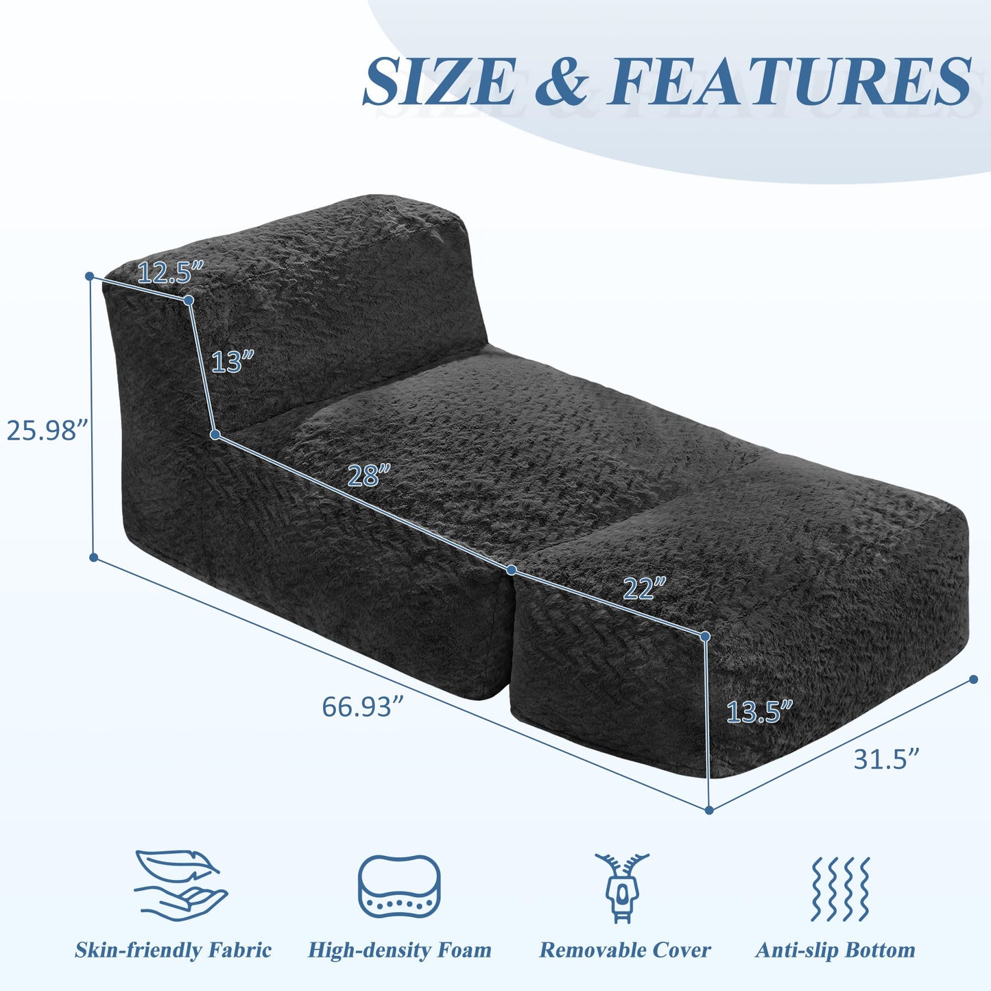 Hobestluk Giant Memory Foam Bean Bag Chairs Sofa for Adults (Black,Large)