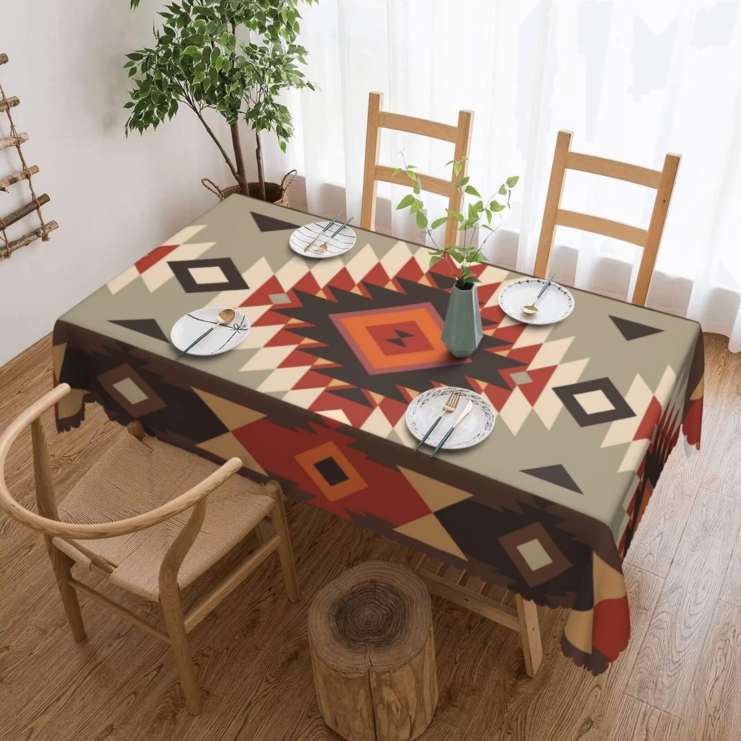 MENZHYAN Aztec Geometric Rectangle Tablecloth American Southwest Native Tribal Style Table Cloths Bohemian Elements Western Washable Table Cover for Home Kitchen Dining Party Decor 54 x 72 Inch