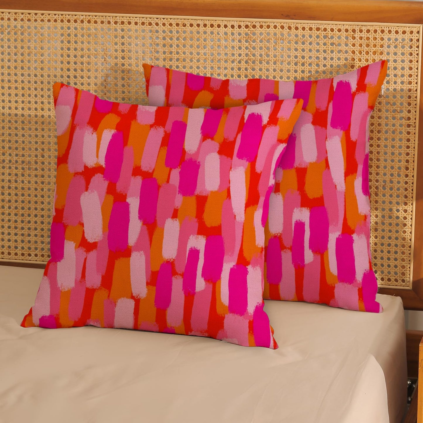 DAFENA Preppy Hot Pink Pillow Covers 18x18 Inch 2 Pcs Burnt Orange Abstract Paint Decor Throw Pillows Modern Aesthetic Funky Outdoor Holiday Decoration Pillowcase Linen Cushion Cover for Couch Bed