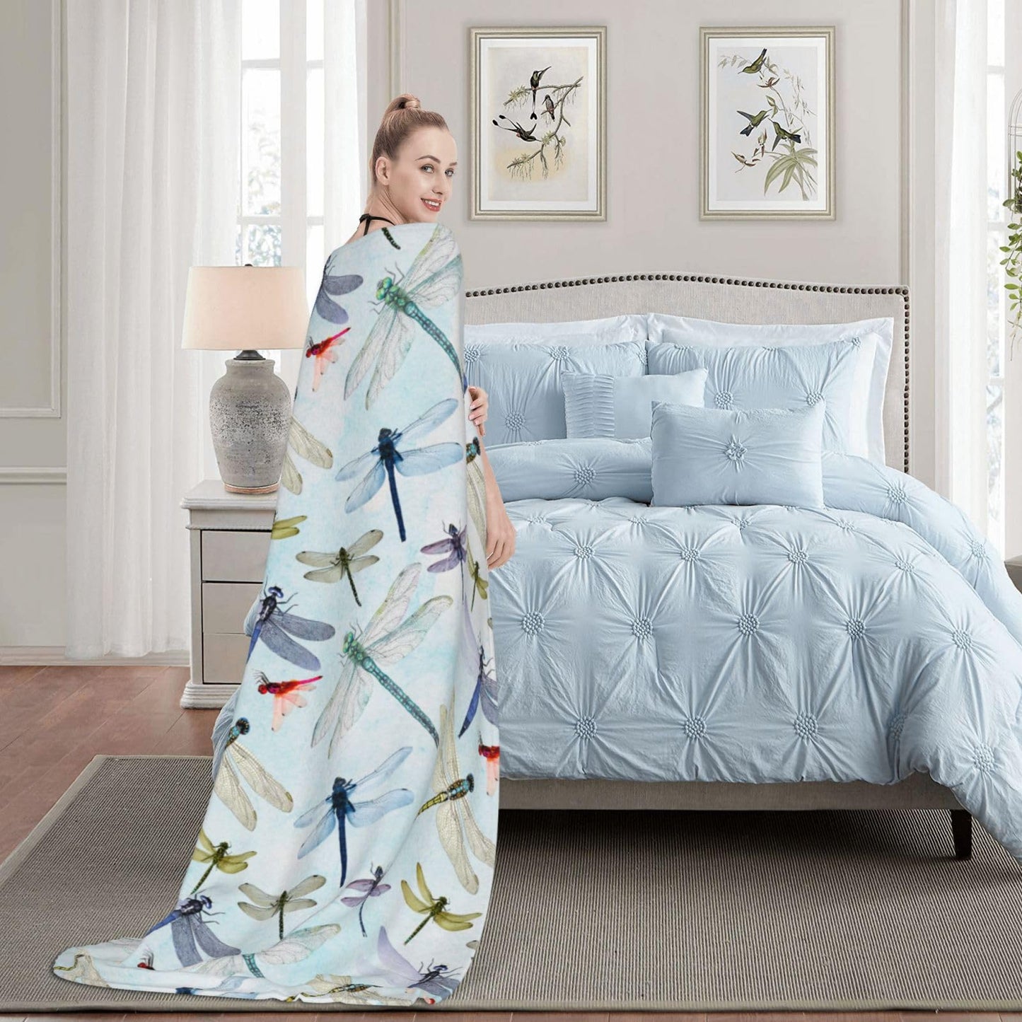Majoug Dragonfly Throw Blanket Flannel Fleece Bed Blankets Lightweight Cozy Plush Blanket for Bedroom Living Sofa Car 50"x40"