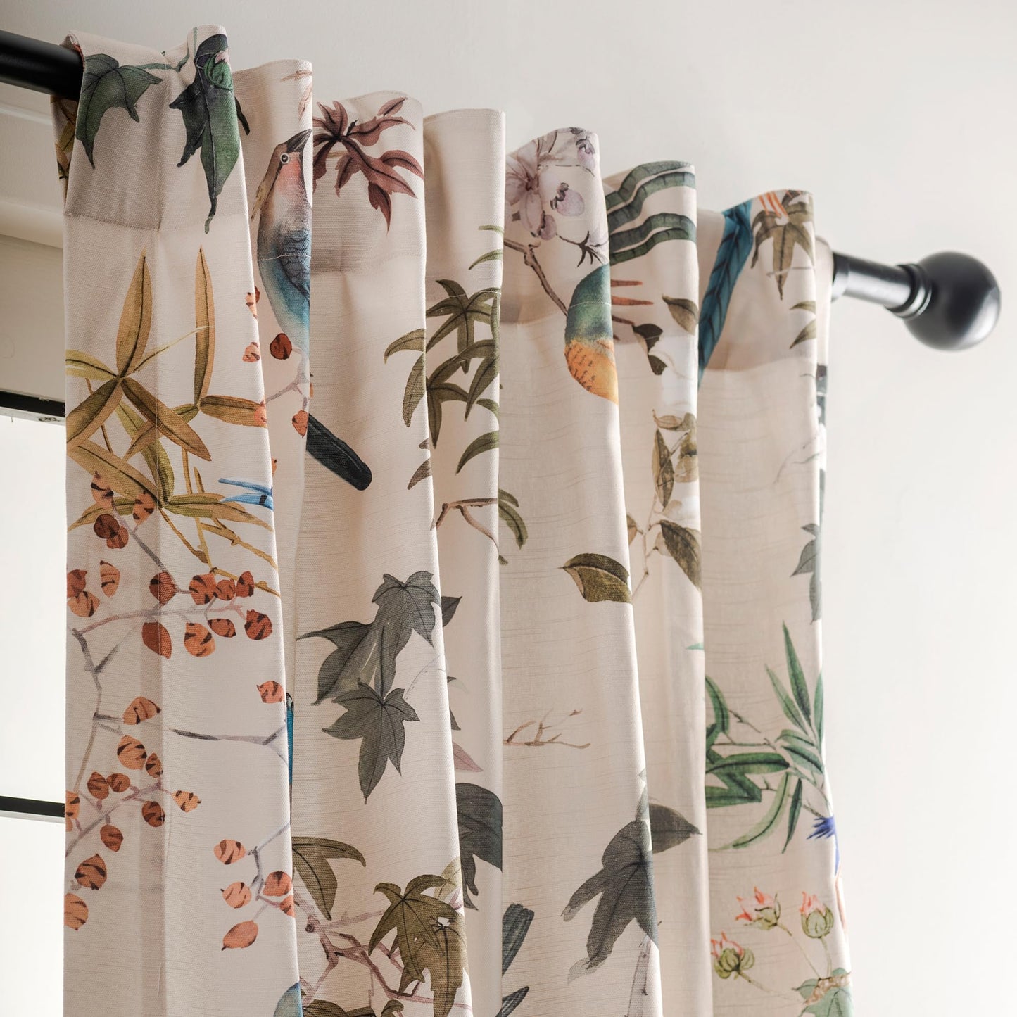 Maison d' Hermine Curtains for Living Room 100% Cotton 96 inch Length One Panel Light Filtering Curtains for Windows with Rod and Loop Pockets Spring Summer (Hokuzai - Beige, 50" W x 96" L)