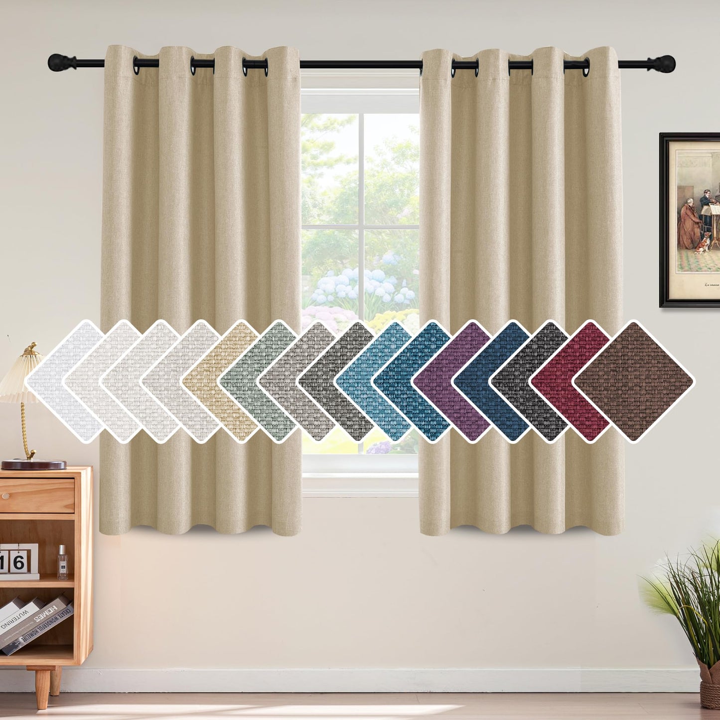 H.VERSAILTEX Linen Blackout Curtain 63 Inches Long for Bedroom/Living Room Thermal Insulated Grommet Linen Look Curtain Drapes Primitive Textured Burlap Effect Window Drapes 1 Panel - Heather Beige