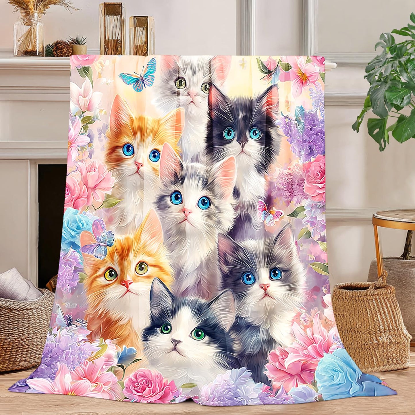 Cute Cat Blanket Cat Fleece Throw Blanket Super Soft Fuzzy Plush Cozy Warm Cats Decor Stuffed Bedding Blankets Gift for Boys Girls Men Women Kids & Adult 50"x40"