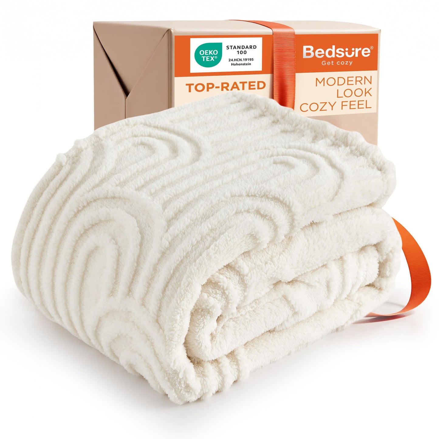 Bedsure GentleSoft Boho Throw Blanket for Couch - Cozy Modern Boho Decorative Blankets for Women Girls, Fuzzy Fleece Throw for Beds, Aesthetic Accent Gifts for Sofa Room Decor, Off White, 50x60 Inches