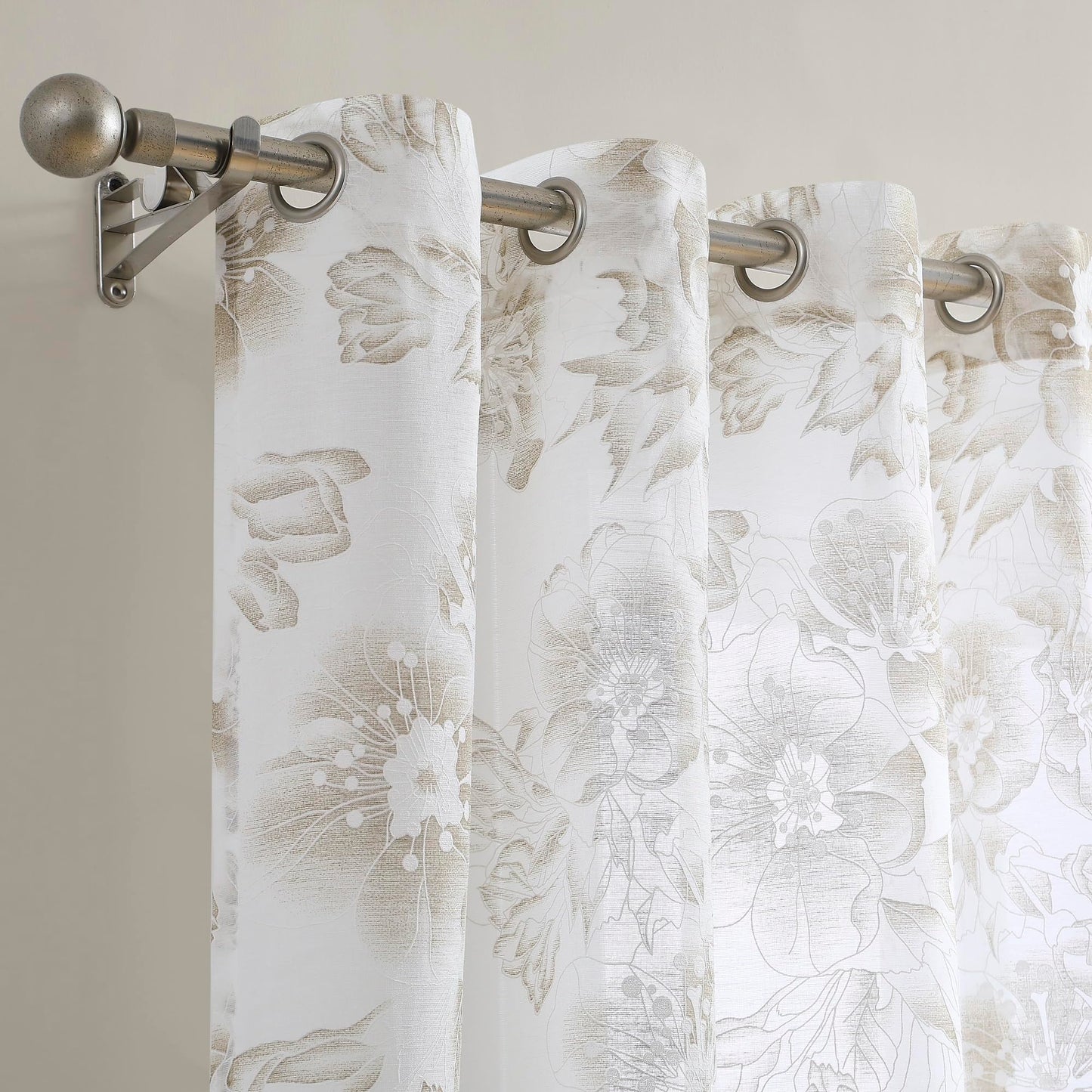 Warm Home Designs Sheer Floral Curtains 84 Inches Long. 2 Brown Printed Embroidered, Textured Flower Pattern Curtains for French, Country or Floral Decor. FL Linen 84