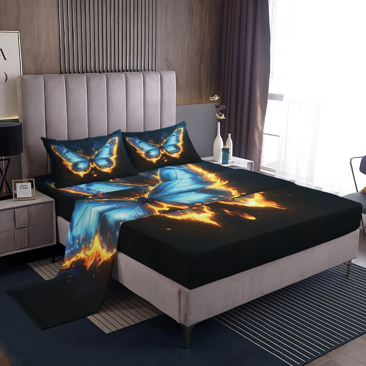 Rejkxyw King Size Sheets Set Fantasy Butterfly - Cartoon Butterflies Bed Sheets - Boys Girls Sheet Set - 12 Inch Deep Pocket - Ultra Soft Winkle Free Microfiber Bedding Sheets & Pillowcases 4 Piece
