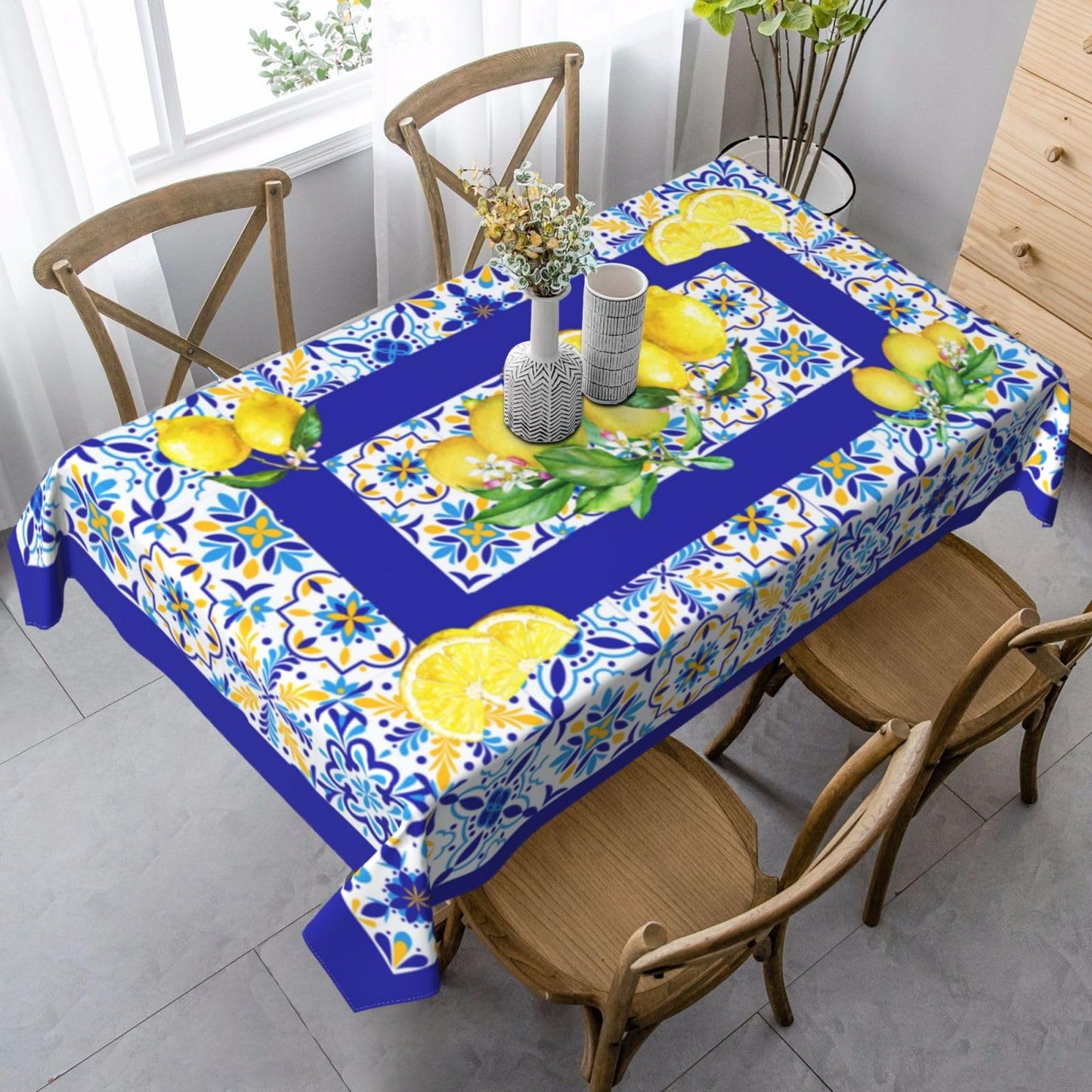 mutakin Lemon Rectangle Tablecloth Washable Table Cloth 60x90 Inch Table Cover Waterproof for Decoration Kitchen Dining Room