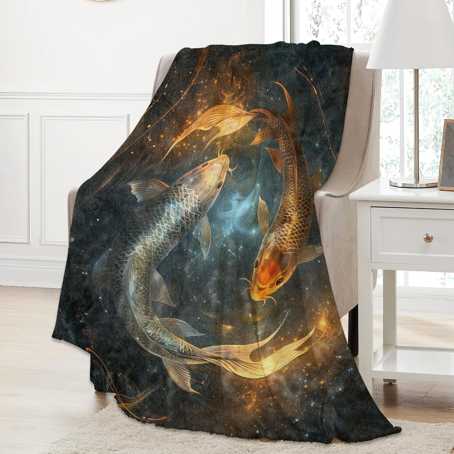 Aonimonis Galaxy Koi Fish Throw Blanket Gifts for Women Adults Girls, Soft Fuzzy Warm Cozy Flannel Blankets for Bedroom, Travel, Couch, Home Decor 50x60 in
