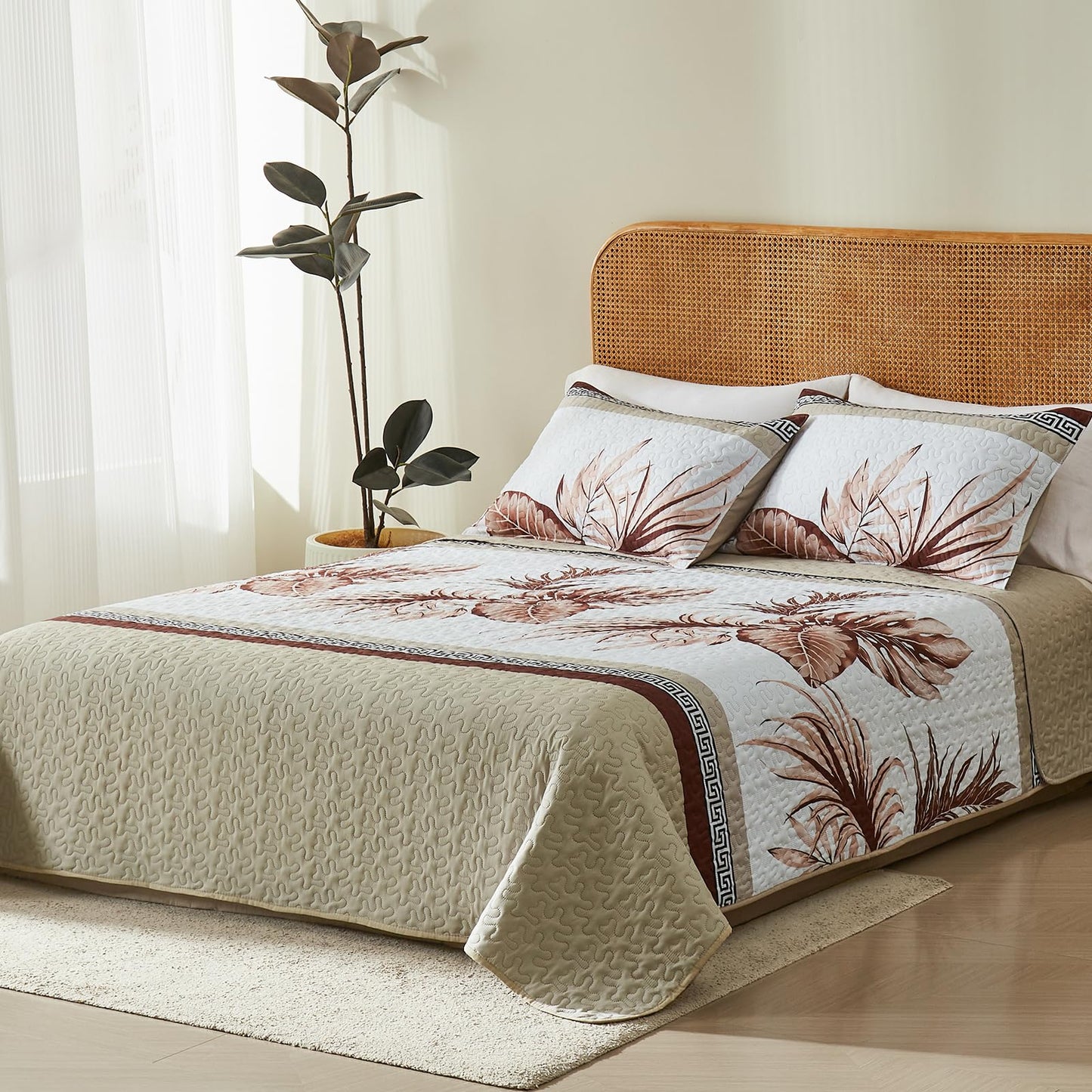OARAGE Quilt Bedding Set, Beige King/Cal King Comforter Set, Bedding Comforter Sets, Soft Lightweight Bedspread, Ultrasonic Microfiber Bed Coverlet for All Season (1 Quilt,2 Sham)