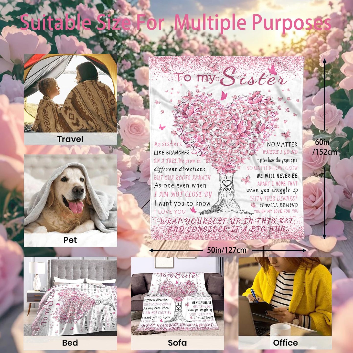 Mothers Day Blanket Gifts for Sister, Happy Birthday Sister Gifts Blanket, Sisters Gift from Sis, Sisters Gift for Christmas - Graduation - Thanksgiving Soft Throw Blanket 60" X 50"