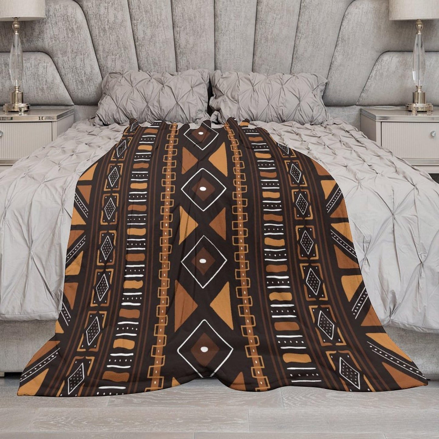ZhiRain African Tribal Throw Blanket African Mud Cloth Pattern African Elements Blanket for Sofa Bed Couch Chair Or Dorm 50"x60"
