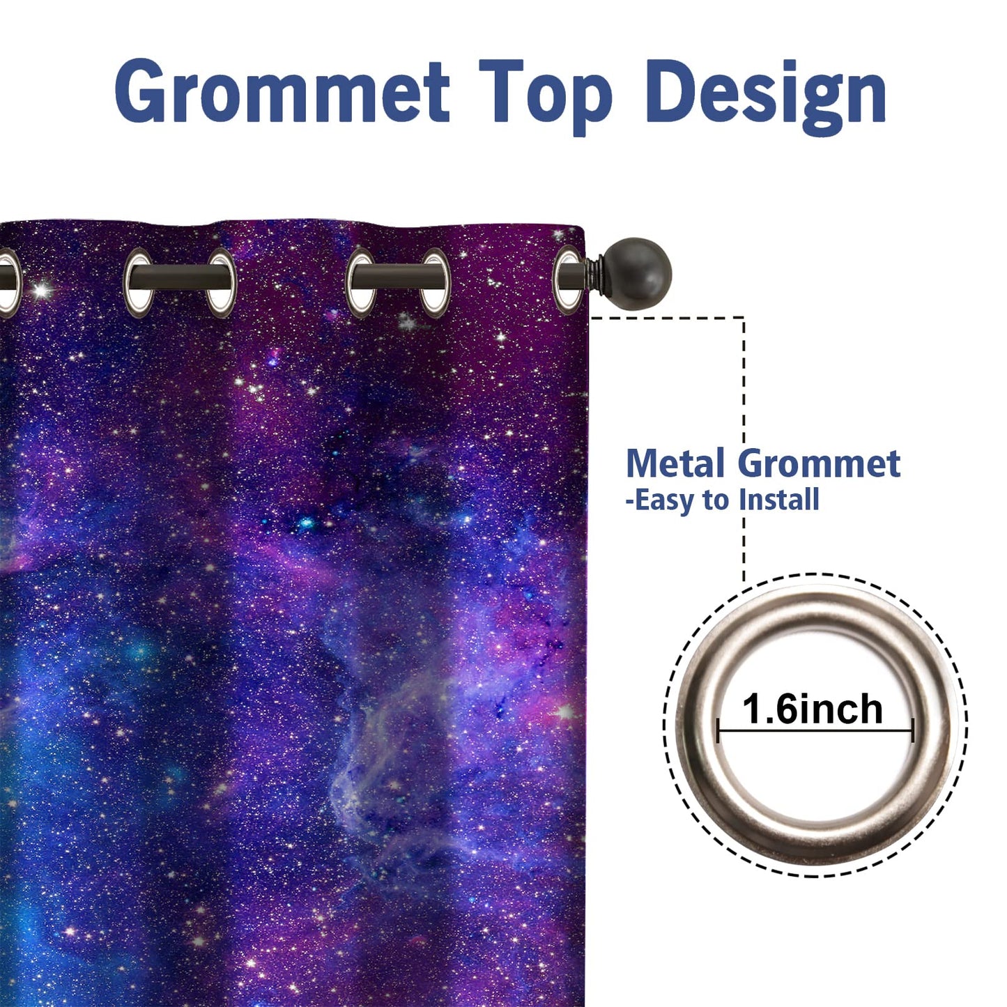 Jekeno Galaxy Blackout Curtains Outer Space Nebula Universe Starry Sky Stars Decor for Home Bedroom Living Room Grommet Window Drapes 2 Panel Set, 52"x84"