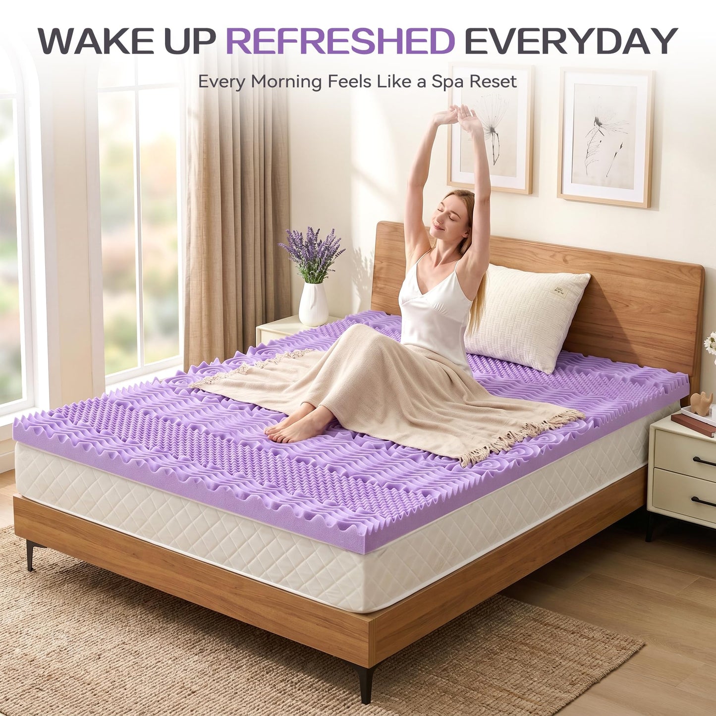 SINWEEK 1.5 Inch 7-Zone Memory Foam Mattress Topper Full Size, Soft Mattress Pad for Back Pain Relief, Egg Crate Bed Topper Double Bed Size, CertiPUR-US Certified, Violet