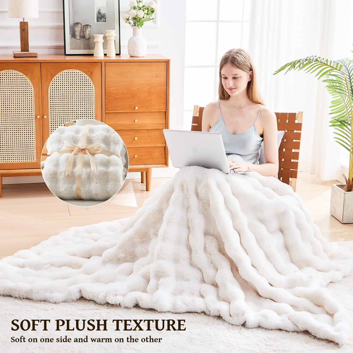 Faux Fur Throw Blanket for Couch, 1000 GSM Cozy Fuzzy Fluffy Soft Plush Thick Bubble Sherpa Blanket for Sofa Bedroom Living Room, Mothers Day Birthday Gifts for Women Home Decor