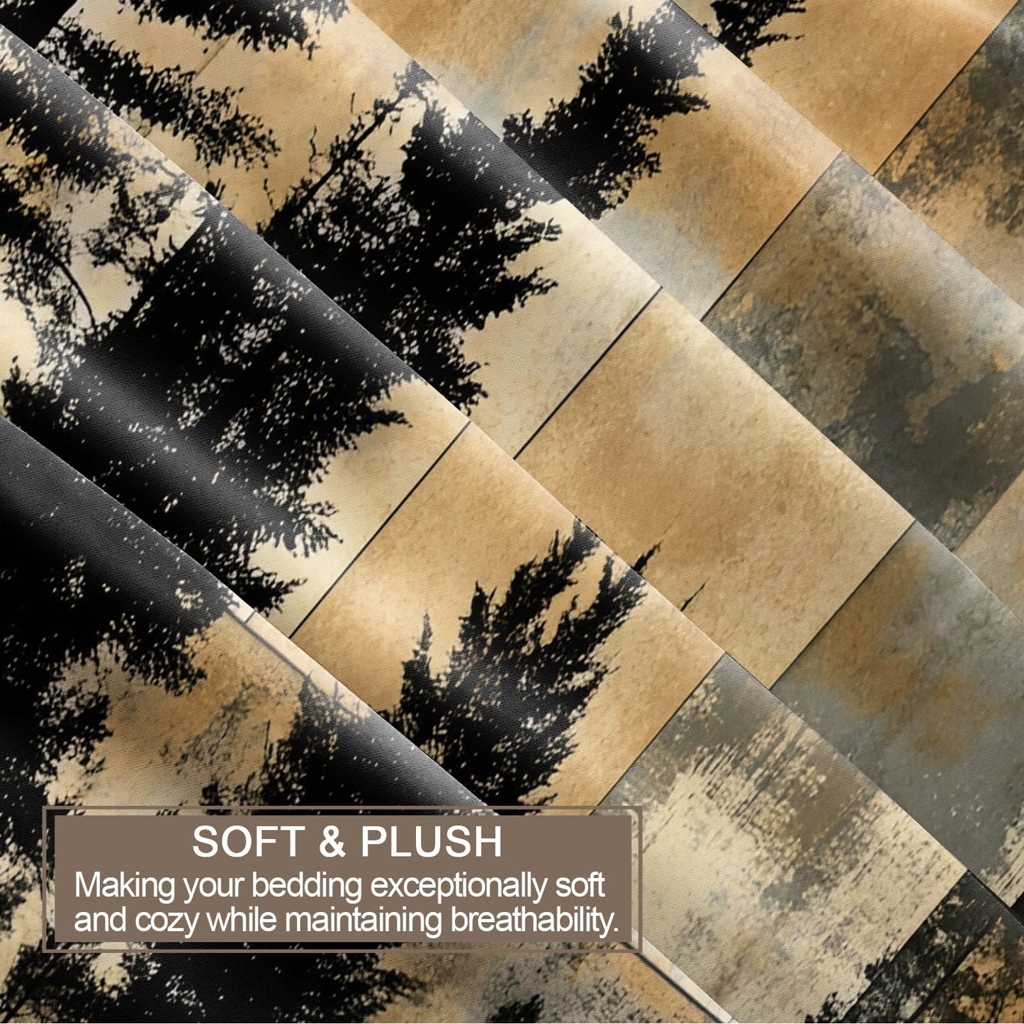 GKPLY Plaid Deer Forest Duvet Cover Queen - Rustic Wood Bedding Set & Bedroom Decor - Cabin Wildlife Comforter Set - Zipper & Ties, Reversible Print - Patchwork Bedding Duvet Cover & 2 Pillow Cases