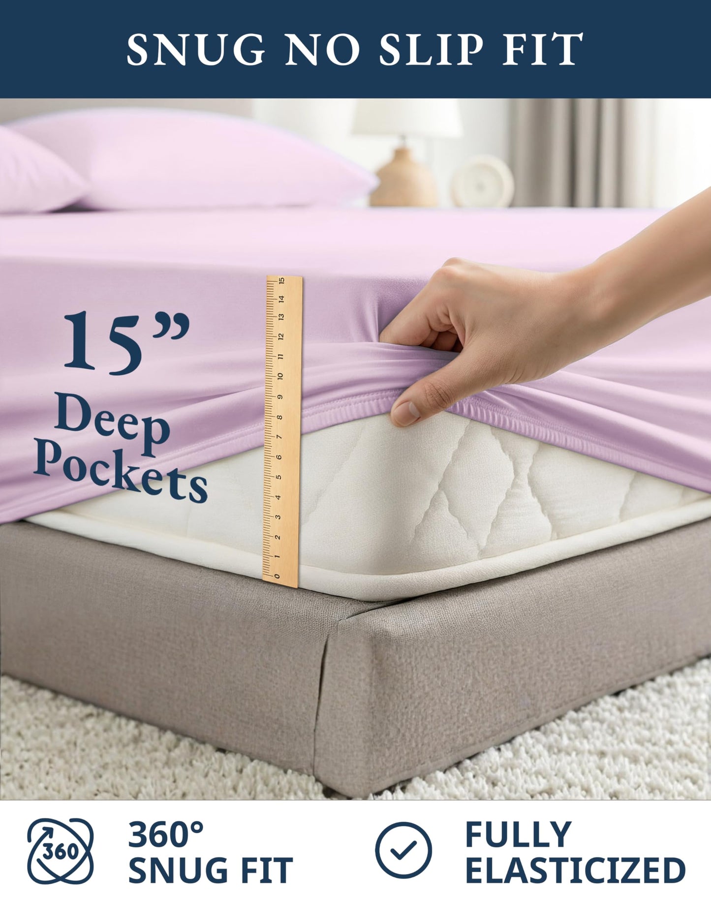 LANE LINEN Cotton Queen Sheet Set 100% Organic Cotton GOTS Certified Percale Weave Deep Pocket 4 Piece Soft Breathable Cooling Lightweight All Season Machine Washable Crisp - Orchid Petal