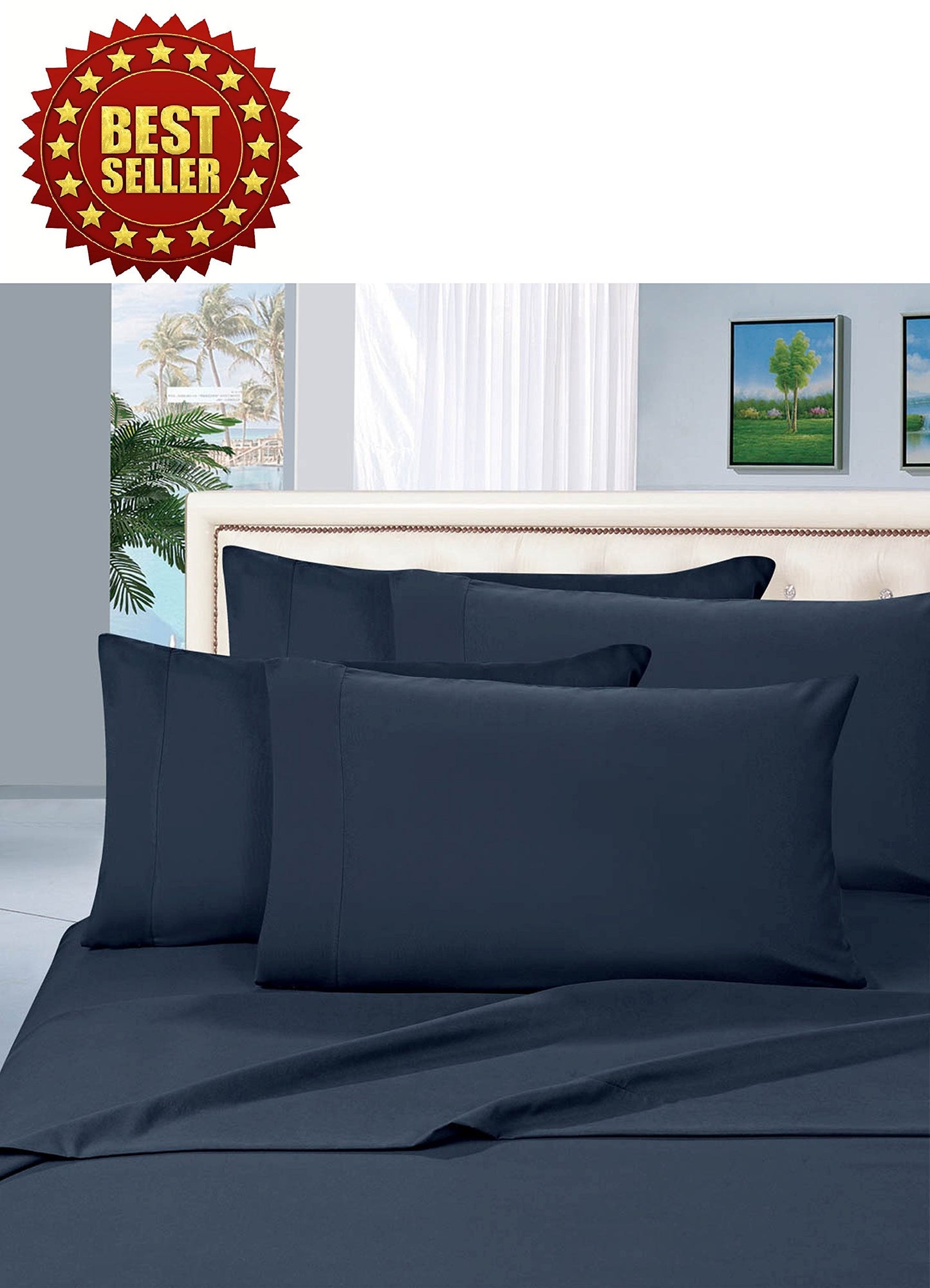 CELINE LINEN Wrinkle and Fade Resistant 1800 Premier Luxurious 4-Piece Bed Sheet Set, Deep Pocket up to 16 inch, Queen Navy Blue